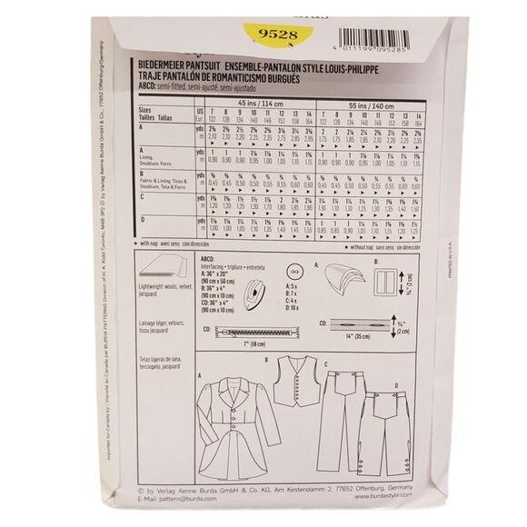 Burda Sewing Pattern 9528 Boys Costume Suit Size US 7-14 UNCUT - Picture 3 of 4